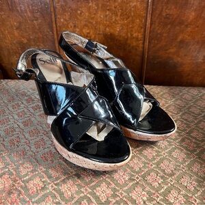 Sofft Black Patent Leather Wedges